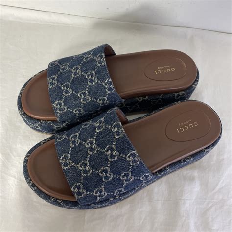 gucci slides g6|Gucci denim platform slides.